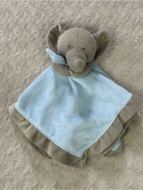 Carter's Blue Gray Elephant Baby Lovey Security Blanket Rattle Silky Soft Plush
